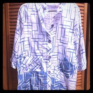 TERRA Blue and White designed Short Sleeve Blouse